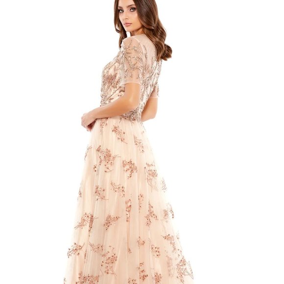 Mac Duggal‎ 79317 Embellished Illusion Cap Short Sleeve A-Line Gown Champagne 8 - Picture 3 of 8